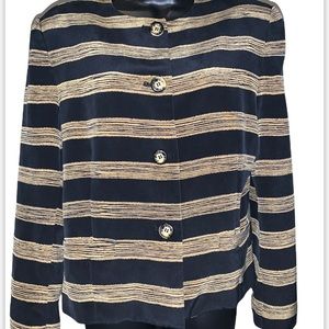 Women’s Tan and Black Striped Blazer Size 14-By Jones New York